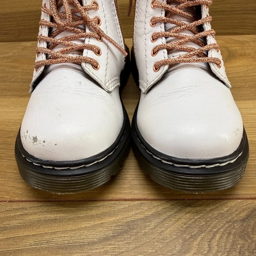 Dr Martens Combat Boots Toddler‎ Girls 7 White Lace Up Rose Gold